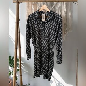 Free People Oversized Button-Front Belted Shirt Dress Black White Size M